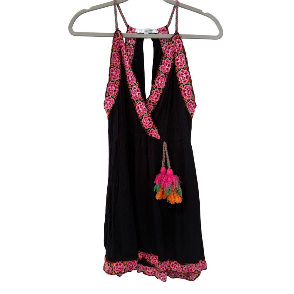 Romeo & Juliet Couture Swimsuit Cover Up Mini Dress Black Pink Floral Trim S